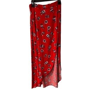 Express Maxi Skirt Womens Small Floral Faux Wrap Front Slit Pull On Y2K Feminine